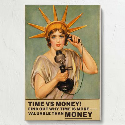 Time vs Money - Lady Liberty with Retro Phone Poster