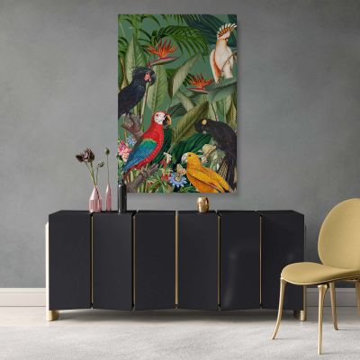 Tropical Jungle Birds - Exotic Wildlife Scene with Lush Foliage and Colorful Birds 