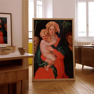 Virgin and Child - Jacopo Da Pontormo Draped Red and Green Scene 