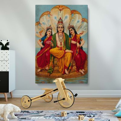 Vishnu on Shesha - With Lakshmi and Bhudevi in Ocean of Milk