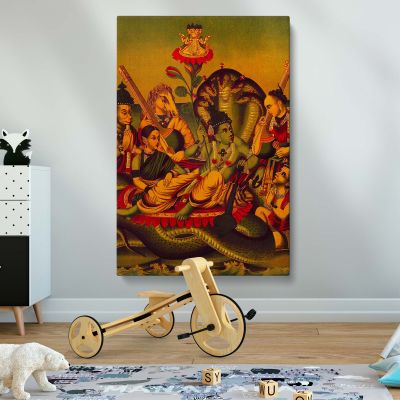 Vishnu Resting on Ananta - Cosmic Ocean and Celestial Beings By Unknown Indian Artist 