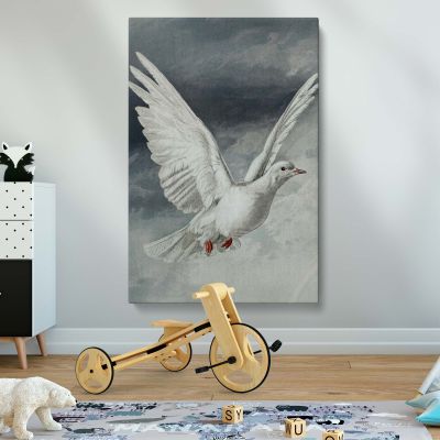 White Dove in the Clouds - Symbol of Peace and Serenity Vintage Print