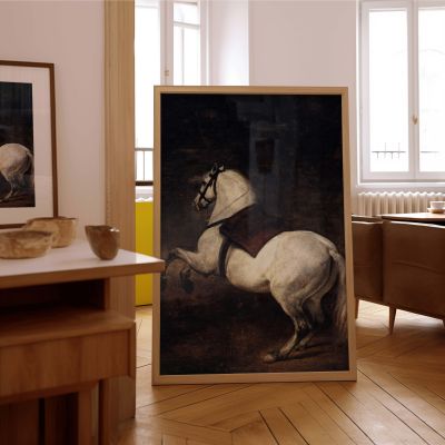 White Horse - Velazquez Rearing Steed in Dynamic Baroque Style 