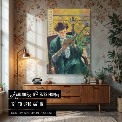 Woman Reading by Yamashita Shintaro - Green Dress and Balcony Light 