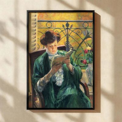 Woman Reading by Yamashita Shintaro - Green Dress and Balcony Light