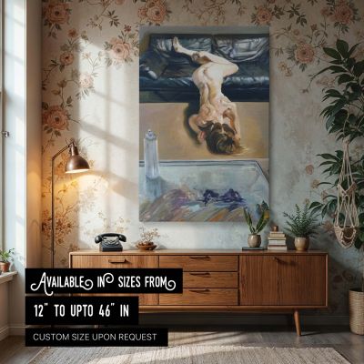 Woman Reclining Upside Down - Nude Pose with Artist Studio in View 