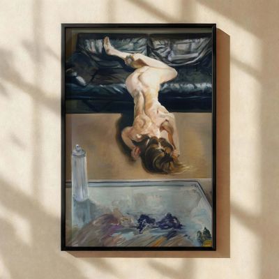 Woman Reclining Upside Down - Nude Pose with Artist Studio in View 