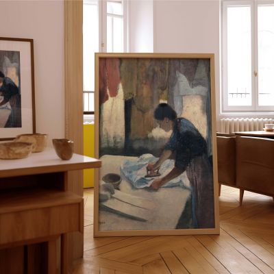 Working Woman Ironing by Edgar Degas - Blue Dress and Domestic Labor Scene 