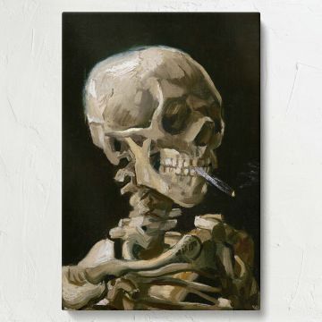 Head of a Skeleton with a Burning Cigarette by Van Gogh - Dark Humour Skull Art  