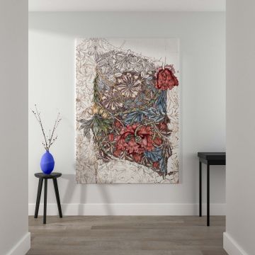 Honeysuckle design by William Morris, a 19th-century masterpiece featuring intricate floral details and graceful leaves, offering a classic Victorian aesthetic that brings a sophisticated and historic touch to interior decor, highlighting vintage elegance
