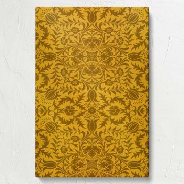 Timeless floral wall art with William Morris's Vine 1873 design, featuring golden yellow and brown hues, ideal for creating a warm, elegant vintage atmosphere in bedrooms, living spaces, or offices, and celebrating botanical craftsmanship.