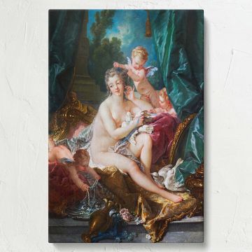 The Toilette of Venus by Francois Boucher printed on a high-quality canvas, featuring Rococo-style cherubs, lush drapery, and gold patterns to create a stunning centerpiece for vintage, romantic, or classical-themed interior decor.