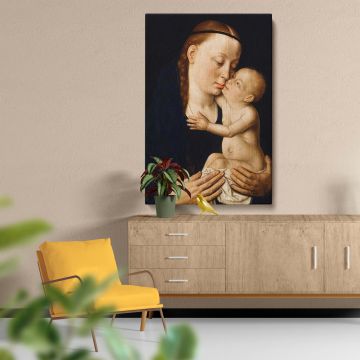 Stunning wall art canvas of "Virgin and Child" by Dieric Bouts, showcasing the Virgin Mary holding Christ with fine Renaissance artistry, perfect for creating an elegant and serene atmosphere in your living room, bedroom, or office.