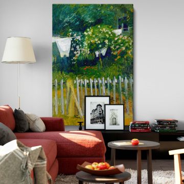 A stunning wall canvas of "Laundry in the Garden in Kandern" by August Macke, with expressive brushstrokes, rustic charm, and vibrant natural elements, ideal for creating an artistic and serene ambiance in your home or office.