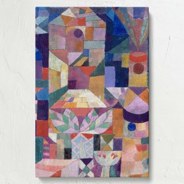 High-quality canvas print of Burggarten 1919 by Paul Klee, showcasing bold colors, intricate patterns, and geometric artistry, perfect for abstract art enthusiasts seeking unique and vibrant wall decor that celebrates modernist aesthetics.
