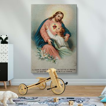 Sacred Heart of Jesus canvas print, Christian religious painting of faith and devotion, vibrant and detailed Catholic artwork, professionally gallery-wrapped canvas, ideal for prayer rooms, church interiors, or religious home wall decor, ready to hang.