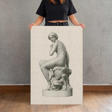 A nymph surprised (1886) by Edgar George Papworth canvas print, canvas shown with a person for scale