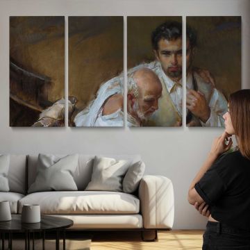 A Tender Embrace by Daniel Gerhartz — three-panel canvas above a sofa