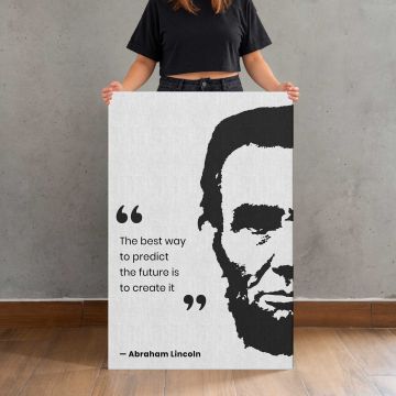 Abraham Lincoln Silhouette Quote — Create the Future canvas print, canvas shown with a person for scale