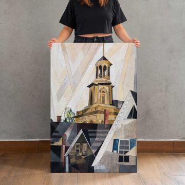 After Sir Christopher Wren (1920) by Charles Demuth canvas print, canvas shown with a person for scale