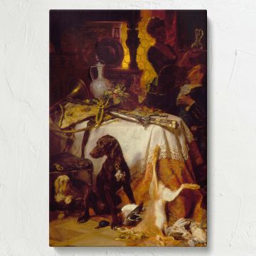 After the Hunt - Hunting Dogs and Banquet Still Life Scene By David Neal  
