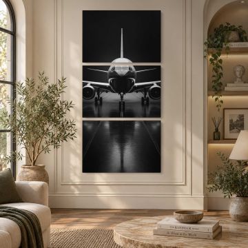 Airliner Aircraft in Monochrome canvas print, interior display view