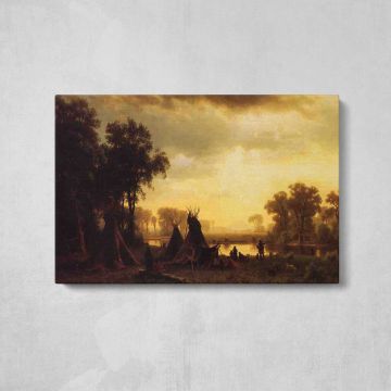 An Indian Encampment by Albert Bierstadt - canvas surface and wrapped edge detail