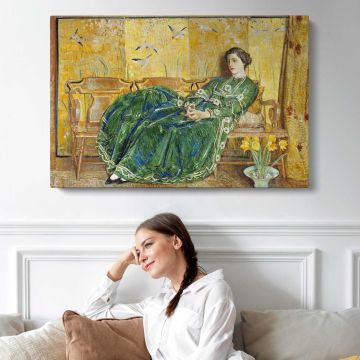 April (The Green Gown) (1920) by Frederick Childe Hassam canvas print, interior display view