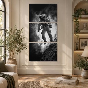 Astronaut on a Rocky Moon Landscape canvas print, interior display view