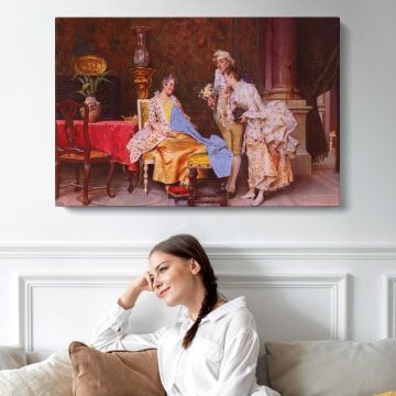 At the Dressmakers by Adriano Cecchi - single-panel canvas displayed above a sofa