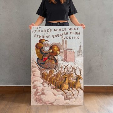 Atmore’s Mince Meat and English Plum Pudding Advertisement canvas print, canvas shown with a person for scale