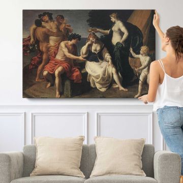 Bacchus and Ariadne by Alessandro Turchi - single-panel canvas shown with a person for scale