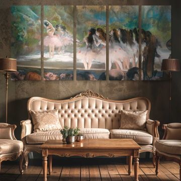Ballet at the Paris Opera by Edgar Degas — three-panel canvas in a lounge