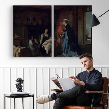 Baugniet Charles La Visite De La Nourrice - two-panel canvas displayed in a reading room