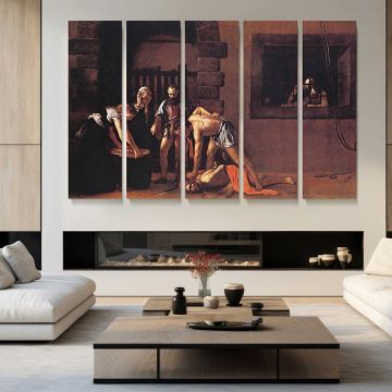 Beheading of Saint John the Baptist by Caravaggio - multi-panel canvas displayed in a modern living room