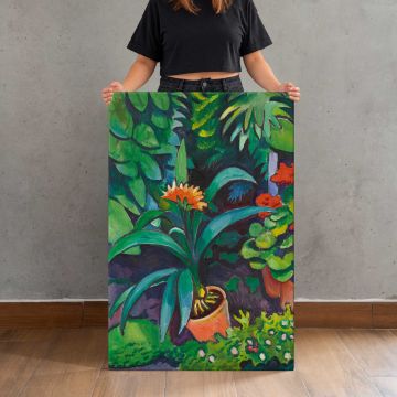 Blumen im Garten, Clivia und Pelargonien (1911) by August Macke canvas print, canvas shown with a person for scale