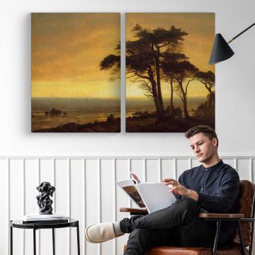 California Coast by Albert Bierstadt - two-panel canvas displayed in a reading room