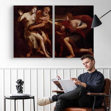Cephalus and Procris by Alessandro Turchi - two-panel canvas displayed in a reading room