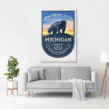 Michigan Wolverine State of America Emblem Canvas Wall Artwork Mural Print