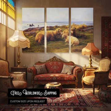 Child Resting in a Meadow - multi-panel canvas displayed in a classic lounge