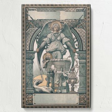 Harper's Bazaar Christmas art print, a framed canvas featuring an angel and nativity scene, created by Luc-Olivier Merson, a fine art piece perfect for elegant interiors, classic Christmas displays, and vintage holiday wall decor.