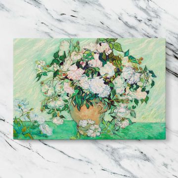 Roses canvas artwork displayed on a marble background