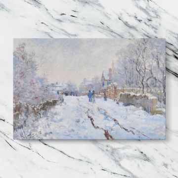 Snow at Argenteuil canvas artwork displayed on a marble background