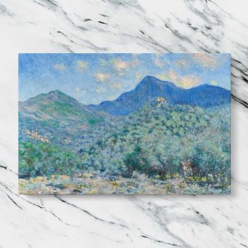 Valle Buona Near Bordighera canvas artwork displayed on a marble background