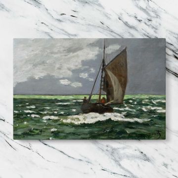 Seascape Storm canvas artwork displayed on a marble background
