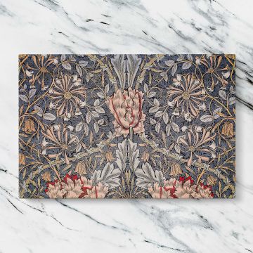 Honeysuckle Printed Linen Pattern canvas artwork displayed on a marble background
