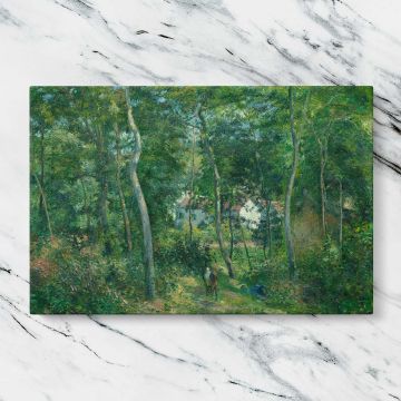 Edge of the Woods Near L Hermitage Pontoise canvas artwork displayed on a marble background
