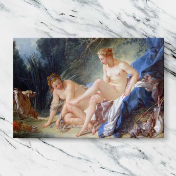 Diana Leaving Her Bath canvas artwork displayed on a marble background