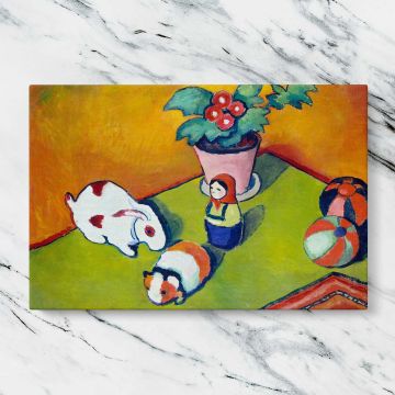 Little Walters Toys canvas artwork displayed on a marble background