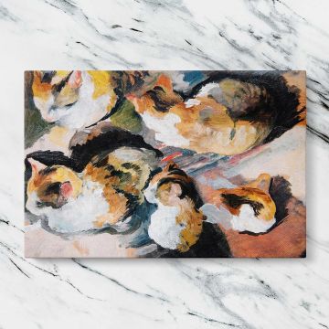 Study of a Cat canvas artwork displayed on a marble background